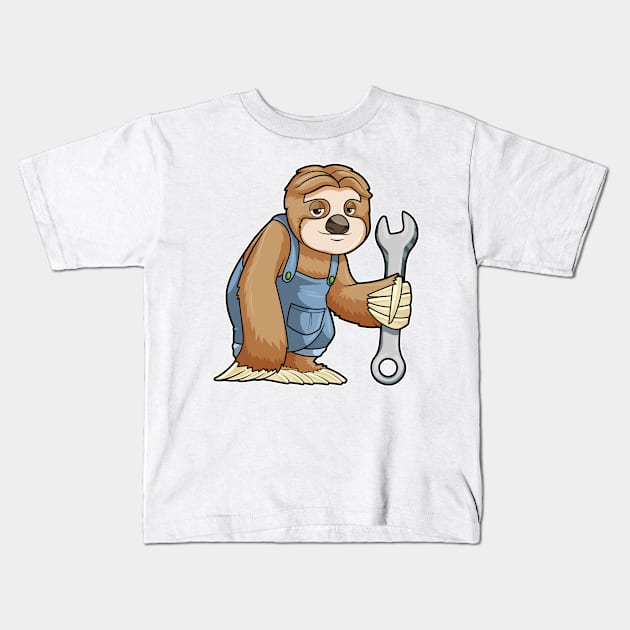 Sloth as Craftsman with Wrench Kids T-Shirt by Markus Schnabel